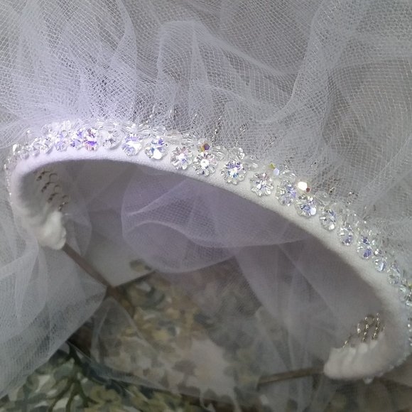 New Handmade White Wedding Veil with luxurious Swarovski Crystals main image 8